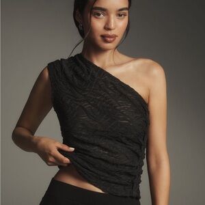 Anthropologie Black One-Shoulder Tank Top